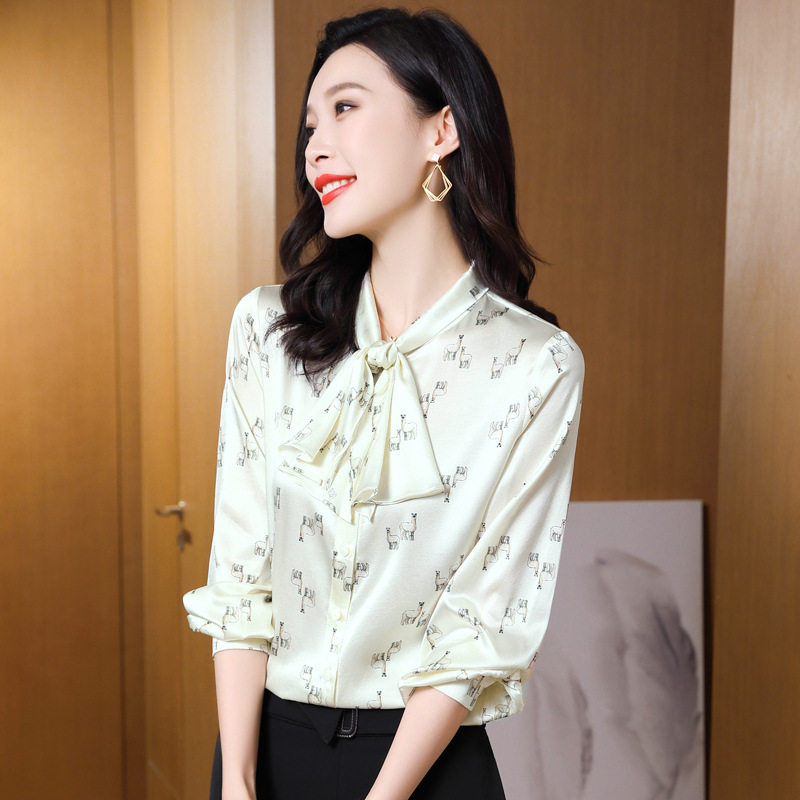 春秋桑蚕丝碎花长袖衬衫