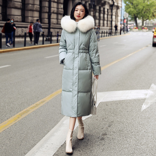 时尚保暖女士中长款羽绒服冬季新款狐狸毛领连帽外套女装