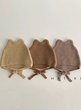 婴儿帽子秋冬ins韩国超萌0-6个月婴幼儿宝宝加厚护卤门针织护耳帽