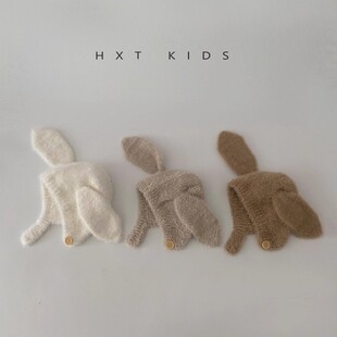 新生儿宝宝护耳帽秋冬季超萌可爱小兔子冬天婴儿保暖毛绒包头帽子