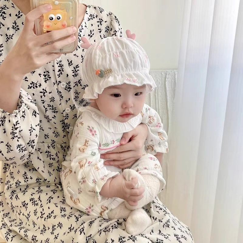 婴儿帽子春秋薄款新生女童松紧公主帽棉质女宝宝小月龄渔夫帽超萌