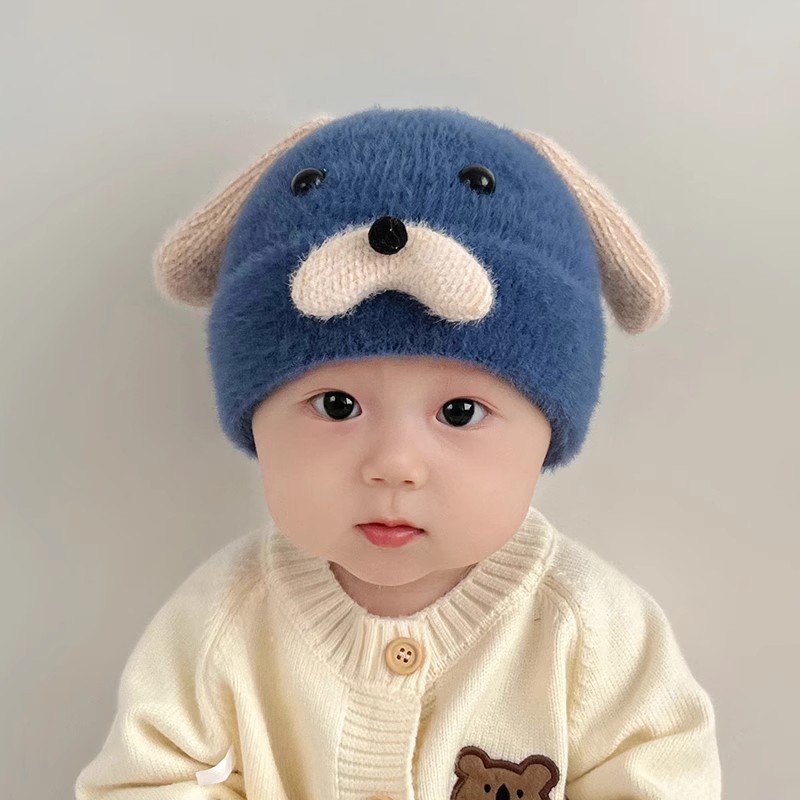 婴儿帽子秋冬款男女宝宝可爱婴幼儿毛绒帽冬季儿童护耳毛线帽套头