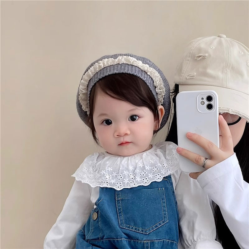 婴儿帽子秋冬款小月龄宝宝蕾丝花边针织贝雷帽洋气女宝幼儿毛线帽