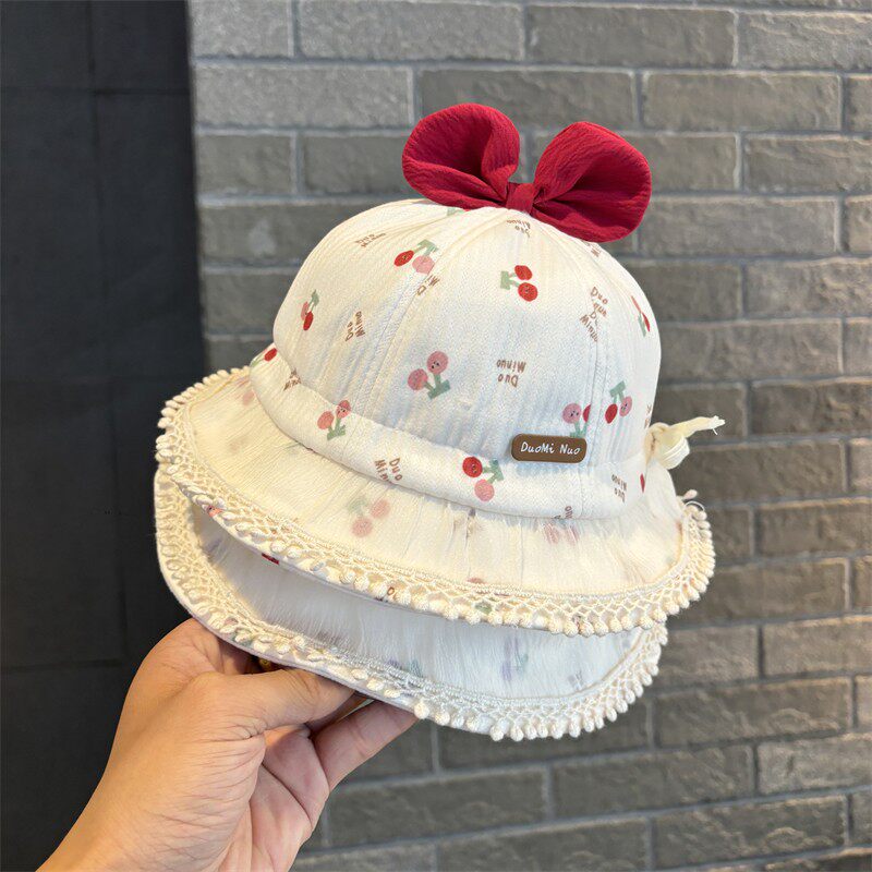 韩版女童渔夫帽秋冬季碎花蝴蝶结洋气出游儿童宝宝遮阳盆帽婴儿帽