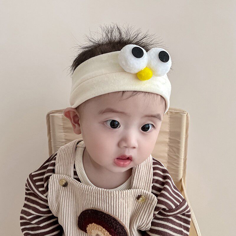 春秋新款婴儿发饰男女宝宝可爱大眼睛护囟门发带新生儿满月囟门帽
