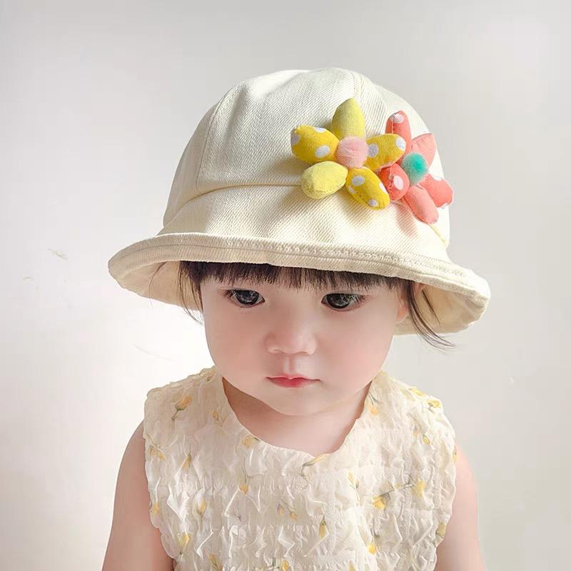 宝宝帽子可爱小花春秋季薄款儿童遮阳防晒渔夫帽男童女童百搭盆帽