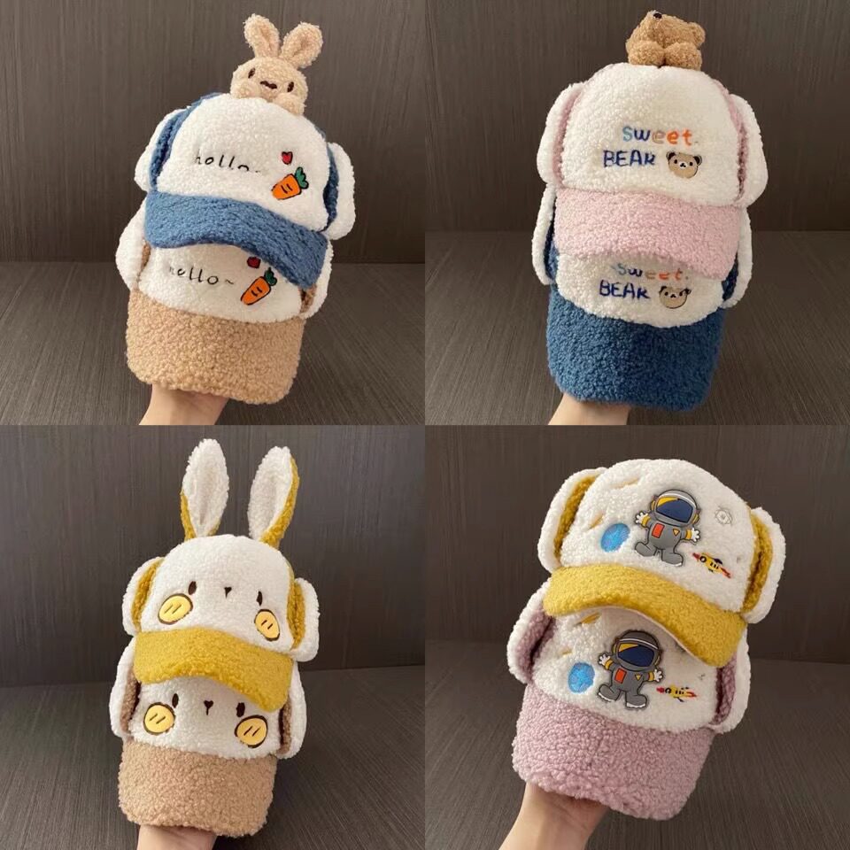 儿童帽子秋冬季保暖鸭舌帽男女童加厚护耳雷锋帽韩版可爱毛呢帽