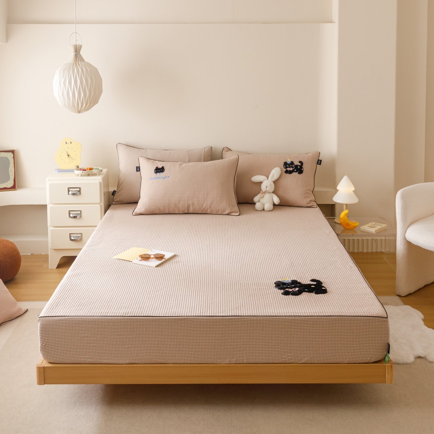 全棉双层纱夹棉床笠可爱贴布绣床垫防尘罩单双人床保护套,床上用品,床笠,淘宝优惠券,粉丝福利购,淘宝优惠卷