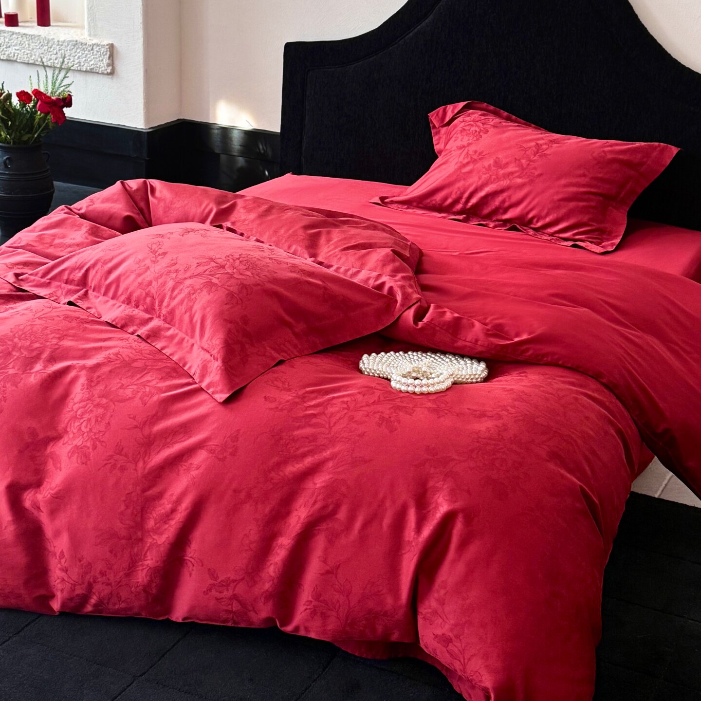 ROLAND LIVE红色纯棉四件套长绒棉提花婚庆新年喜庆被套全棉床品