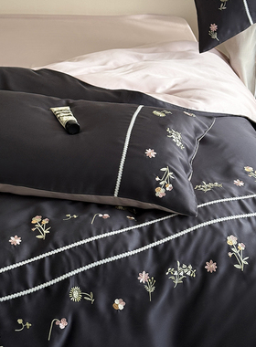 轻奢夏天裸睡60S兰精天丝刺绣四件套 凉感床单被套床品4