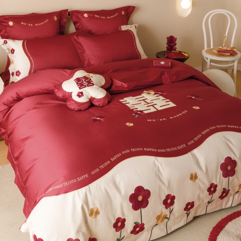 婚庆100S全棉四件套刺绣结婚