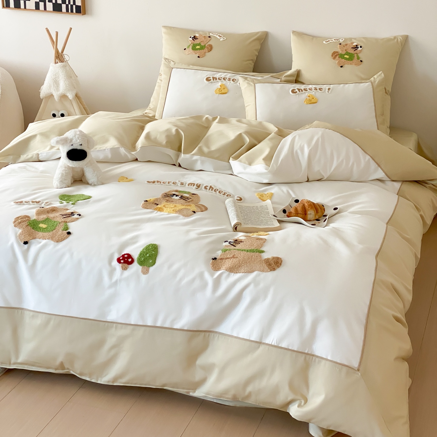 100S长绒棉四件套可爱毛巾绣