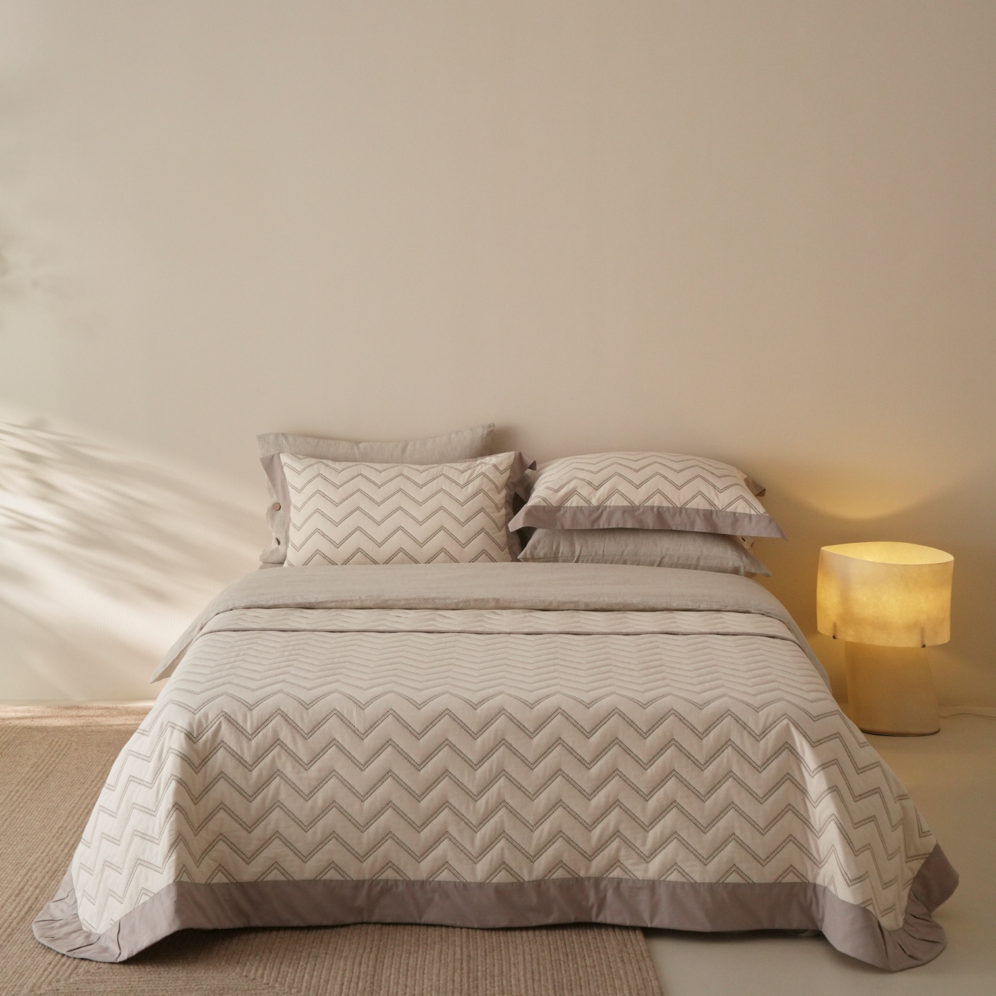 红花车四季通用棉麻床盖三件套