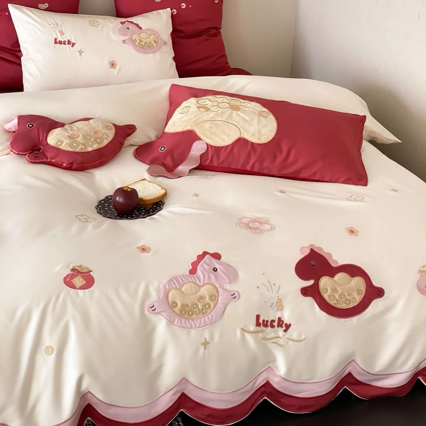 ROLAND LIVE全棉贴布刺绣四件套马到福来新年喜庆被套床单床品,床上用品,床品套件/四件套/多件套,淘宝优惠券,粉丝福利购,淘宝优惠卷