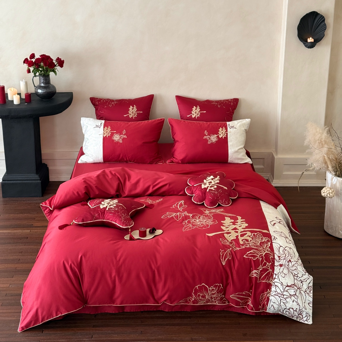 红色喜庆婚庆四件套AB版