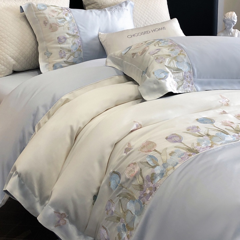 100S全棉四件套纯棉花卉清新刺绣