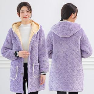 冬季新款保暖加厚罩衣女长款加绒夹棉工作服防污做饭围裙棉衣外套