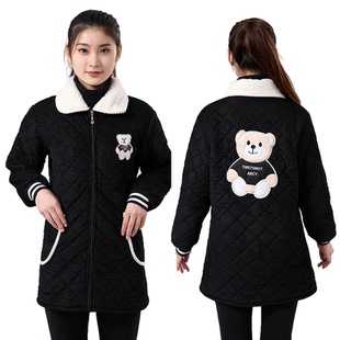 罩衣女新款冬季加绒加厚保暖工作服外套长款棉袄成人长袖围裙大码