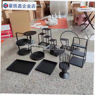 黑色甜品台d摆件展示架摆台茶歇开业店庆年庆果盘果篮蛋糕中式金.