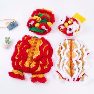 抖音同款醒狮冬季狗狗衣服泰迪柯基猫咪衣服舞狮新年宠物服饰批发