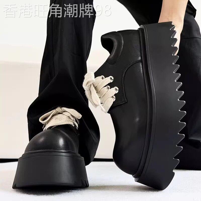 真皮德比鞋男款高级感厚底增高黑色百搭发型师大头鞋韩版松糕皮鞋