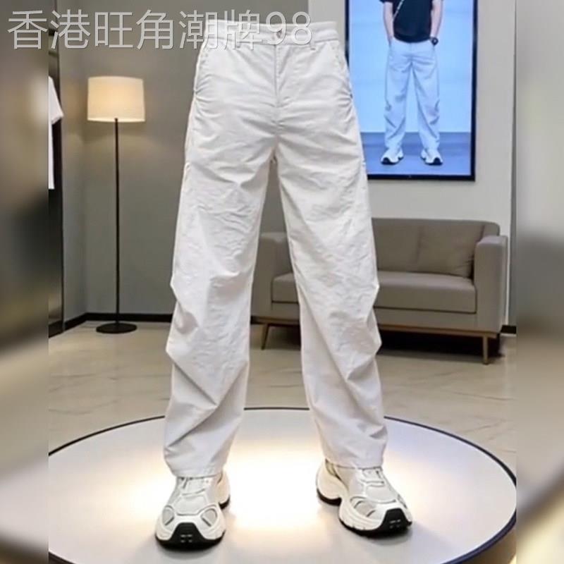 韩系美式冰丝速干裤子男款夏季薄款伞兵裤痞帅百搭休闲运动哈伦裤