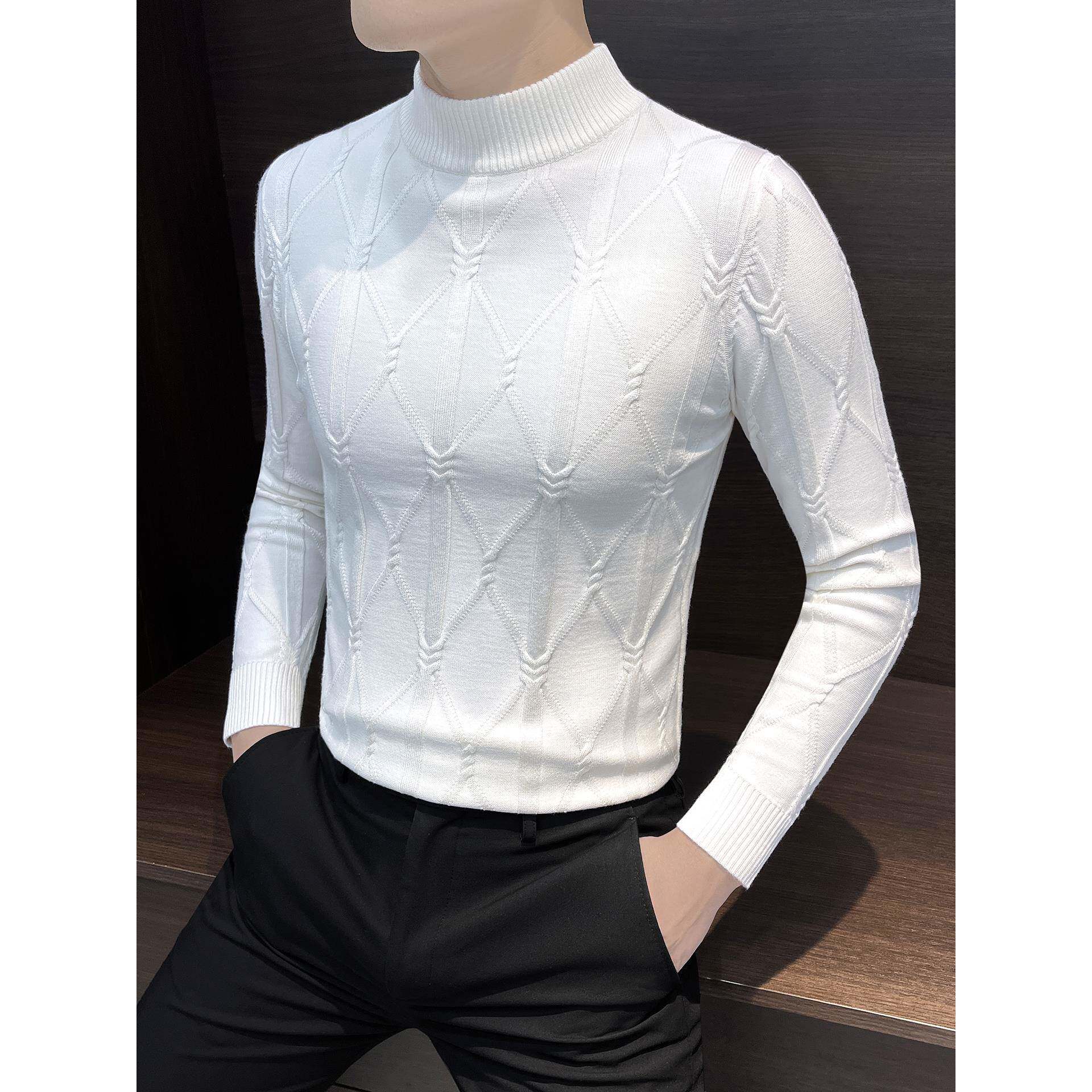 半高领毛衣男士秋冬季2025新款潮牌痞帅休闲高级感提花针织打底衫