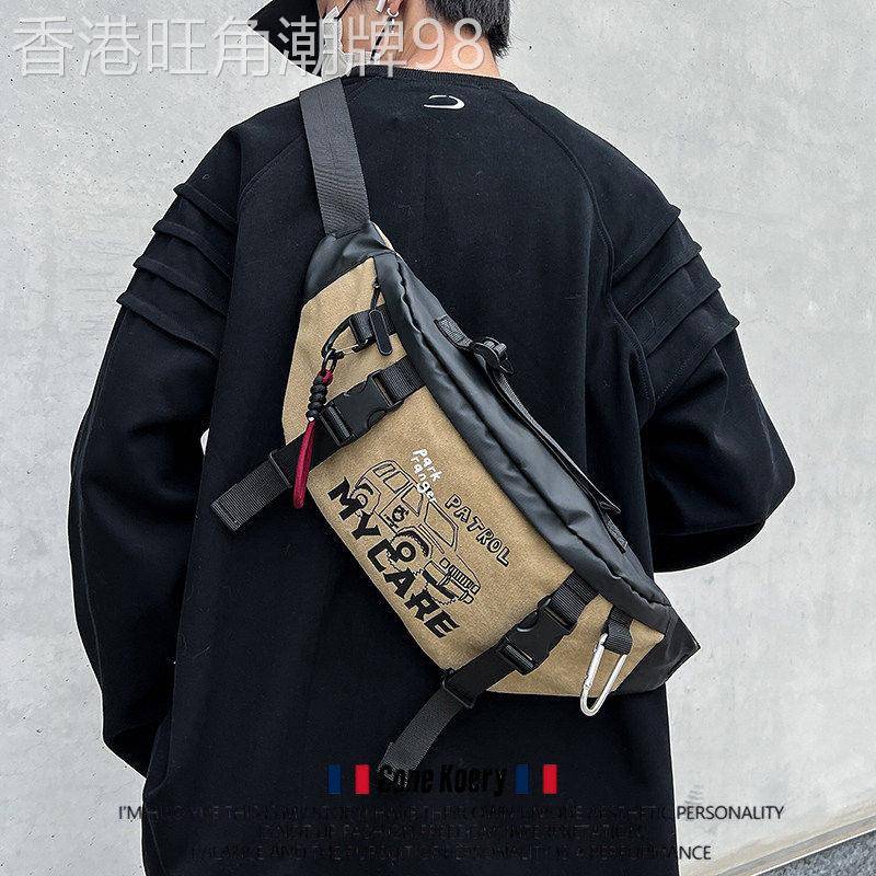 法国男士斜挎包潮牌工装胸包运动骑行腰包男款帆布挎包学生单肩包