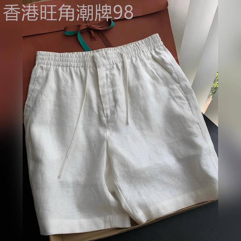 潮牌白色天丝亚麻短裤男士夏季2026新款薄款棉麻老钱风西装五分裤