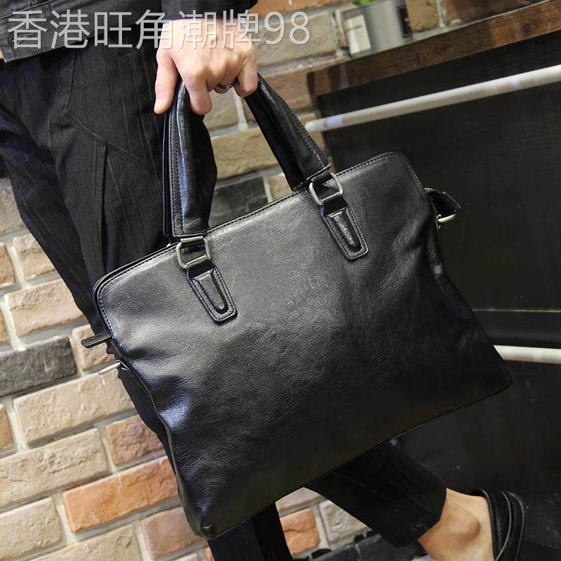 欧美真皮男包商务文件公文包新款休闲横款手提包手拎单肩斜挎包潮
