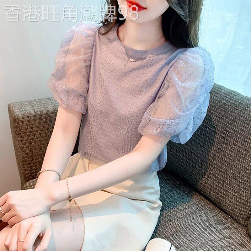 法式高级感短袖t恤雪纺衫女2026夏季新款百搭气质小衫泡泡袖上衣