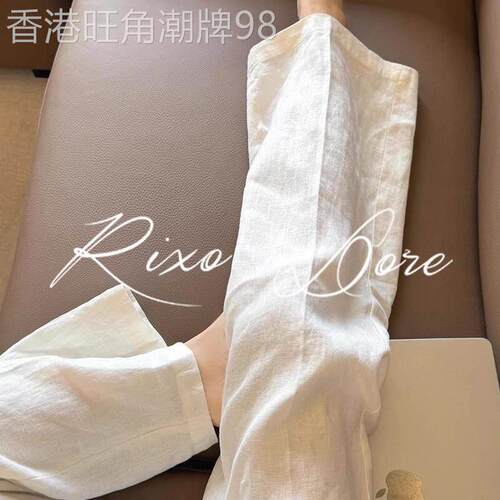 RIXO DORE法式薄款棉麻白色亚麻裤子女休闲防晒阔腿裤小个子长裤