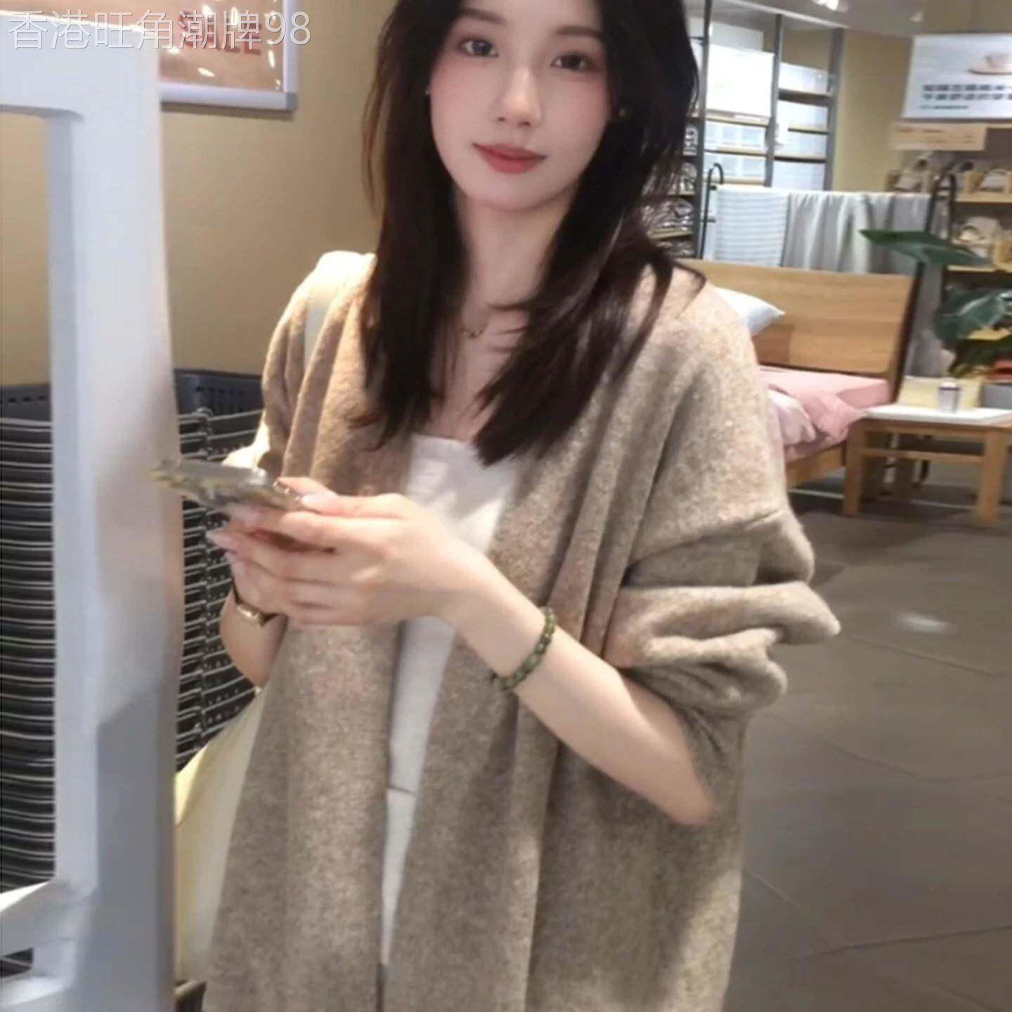 韩系慵懒风燕麦色毛衣开衫外套女春秋2026新款巨好看的针织衫上衣