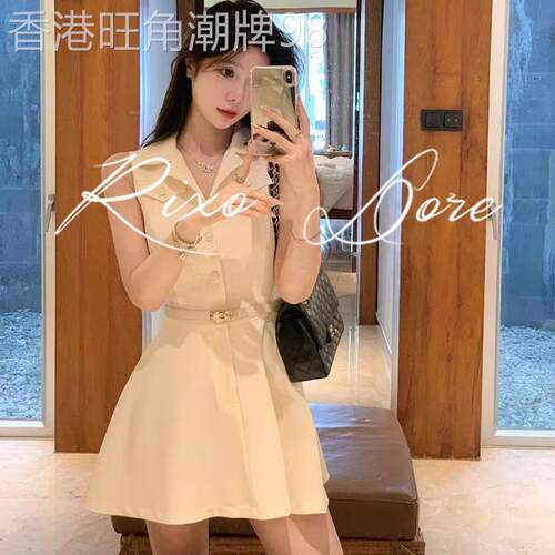 RIXO DORE法式高级感无袖衬衫连衣裙女设计感收腰气质背心短裙夏