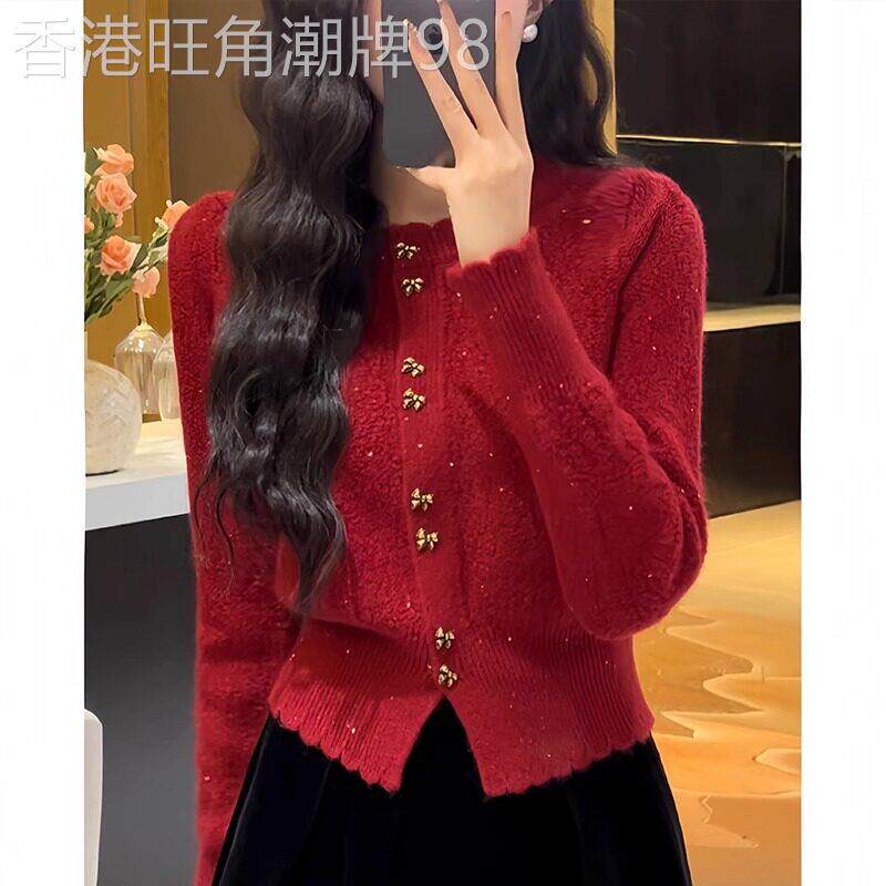 红色毛衣女春秋百搭2025年新款气质韩版时尚小香风短款针织衫上衣