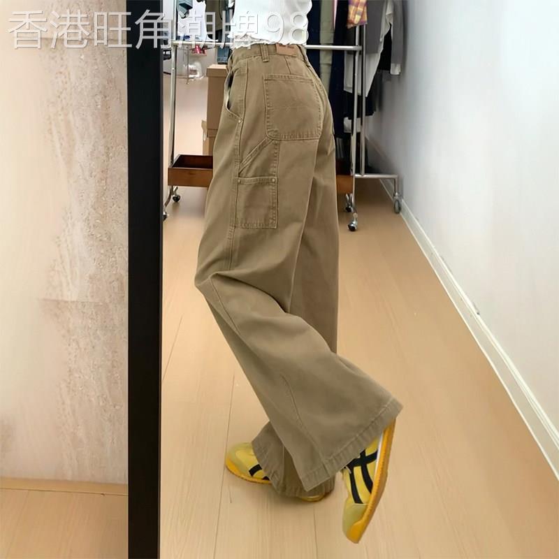 深卡其工装阔腿牛仔裤女2026夏季新款设计感宽松显瘦百搭拖地裤子