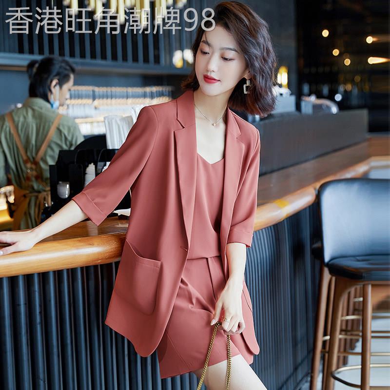 潮牌小西装外套女夏季薄款2026新款七分袖高级感西服短裤职业套装