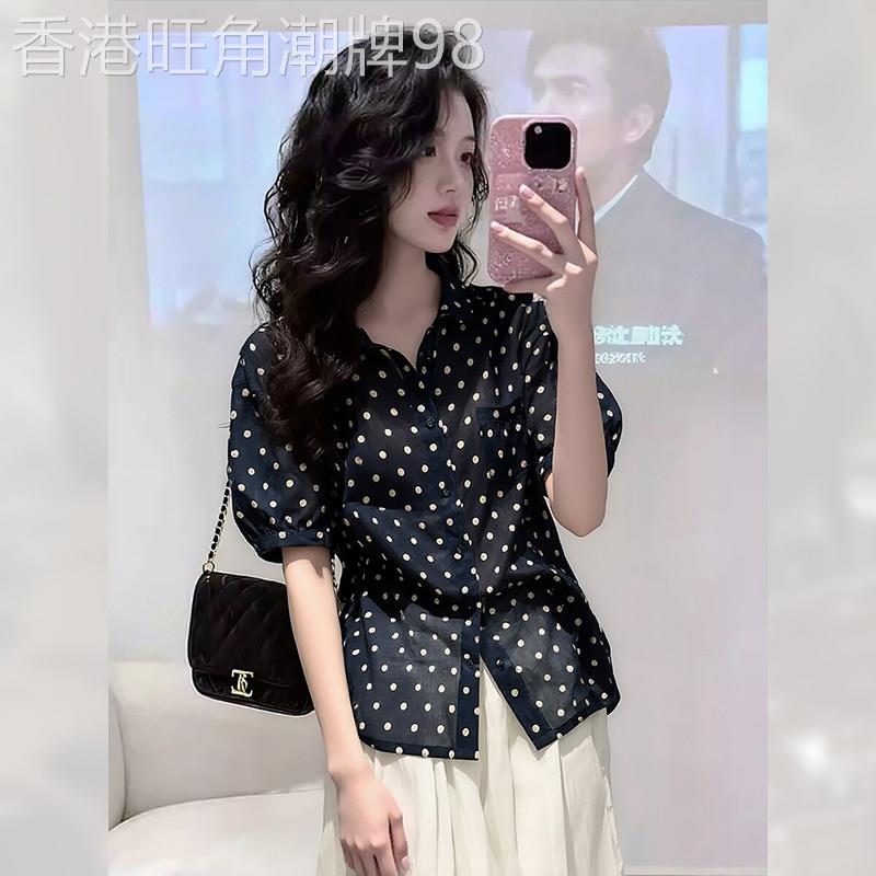减龄百搭波点显瘦宽松短袖衬衫女夏季2026年新款通勤绝美小衫上衣