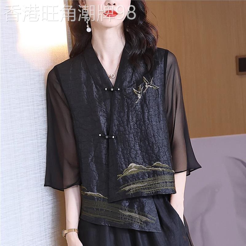 七分袖衬衫上衣女夏季新款高级感盘扣中国风小开衫新中式短款外套