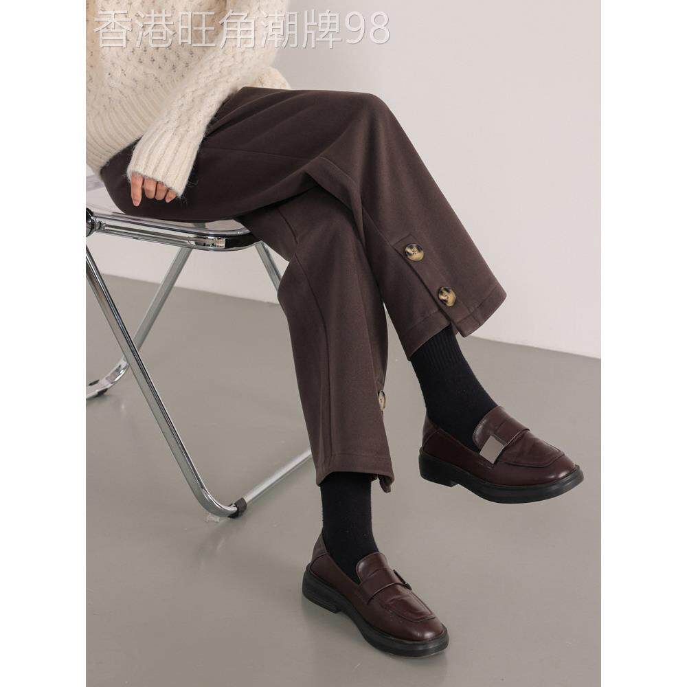 韩版2025年春秋冬新款洋气女裤子九分毛呢西装直筒裤小个子阔腿裤