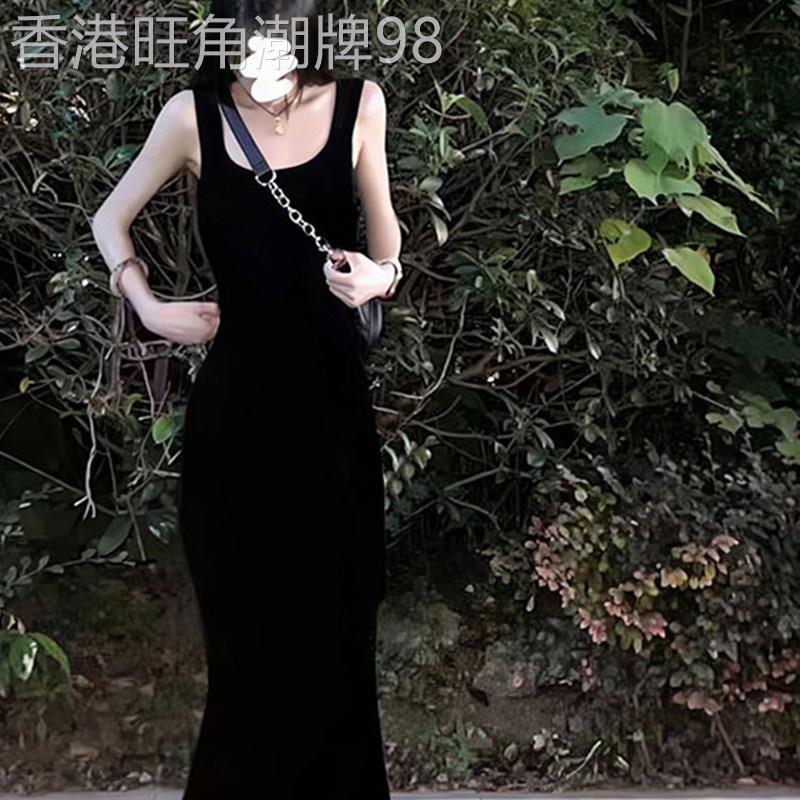 黑色鱼尾洋装女2026新款夏季长版高级感吊带裙修身打底包臀裙子