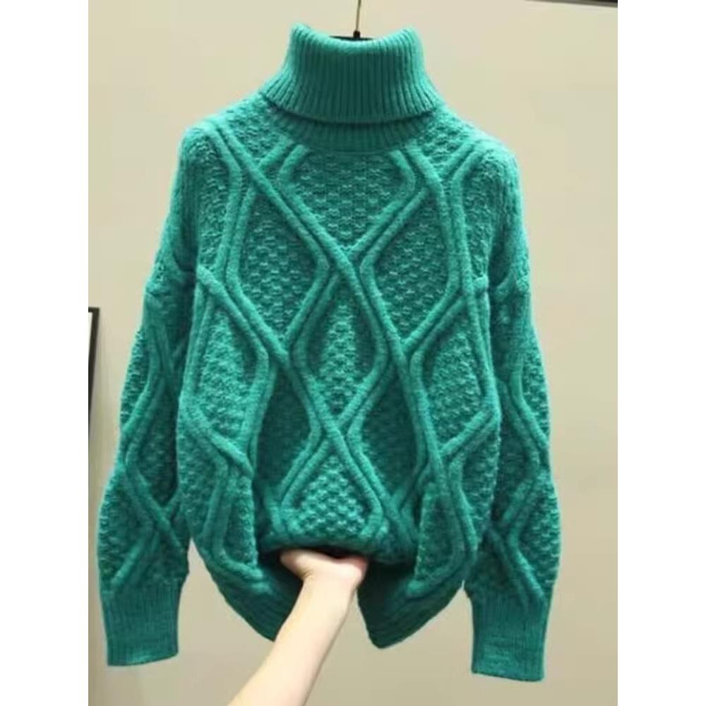 高领毛衣女秋冬加绒2025新款慵懒风宽松保暖加厚粗毛线打底衫上衣