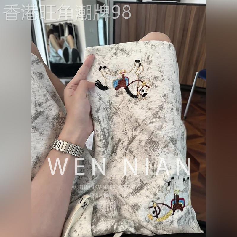韩国WEN NIAN美式刺绣宽松短裤男2026夏季潮牌高级感扎染沙滩裤子