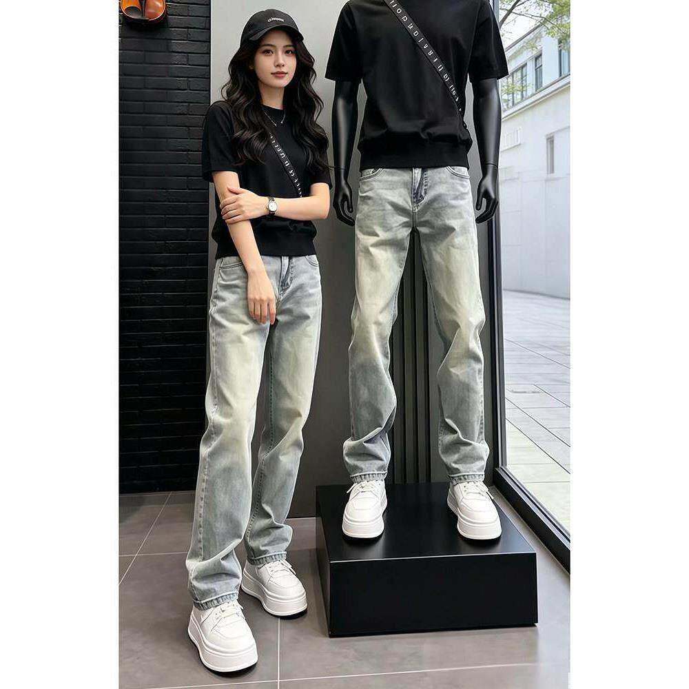 潮牌美式复古修身水洗直筒牛仔裤男夏季显瘦薄款时尚百搭休闲长裤