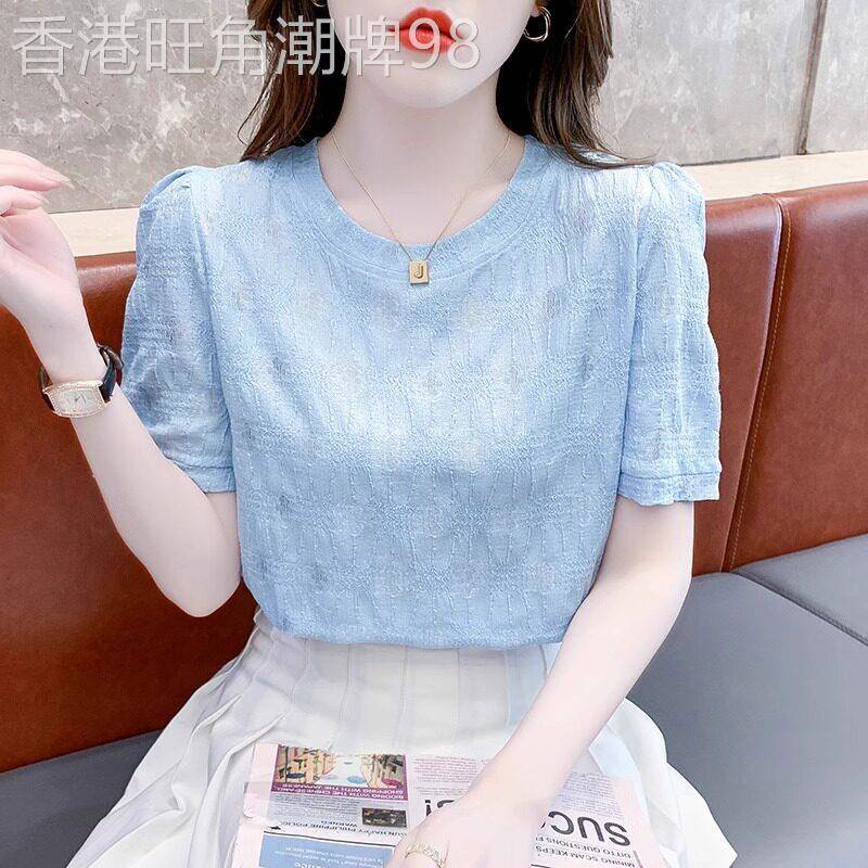 高端提花短袖t恤女2025夏季新款宽松正肩体恤小个子雪纺衫上衣薄