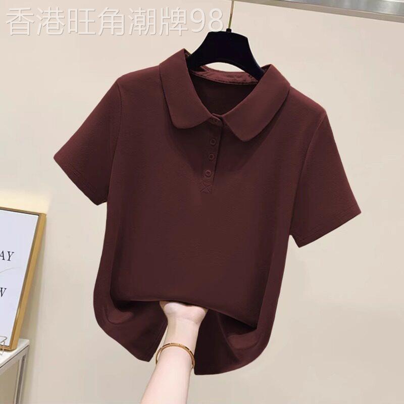 短袖t恤女POLO领2026夏季新款宽松百搭显瘦休闲翻领印花上衣