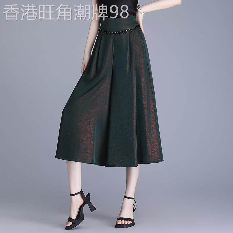 醋酸冰丝阔腿裙裤女夏薄款七分裤宽松时尚妈妈裤子宽裤垂感裤裙