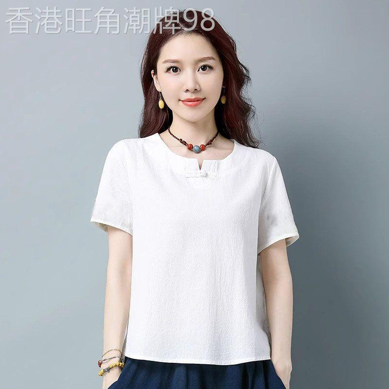 民族棉麻复古短袖T恤女夏季盘扣2026新款设计感小众休闲短款上衣