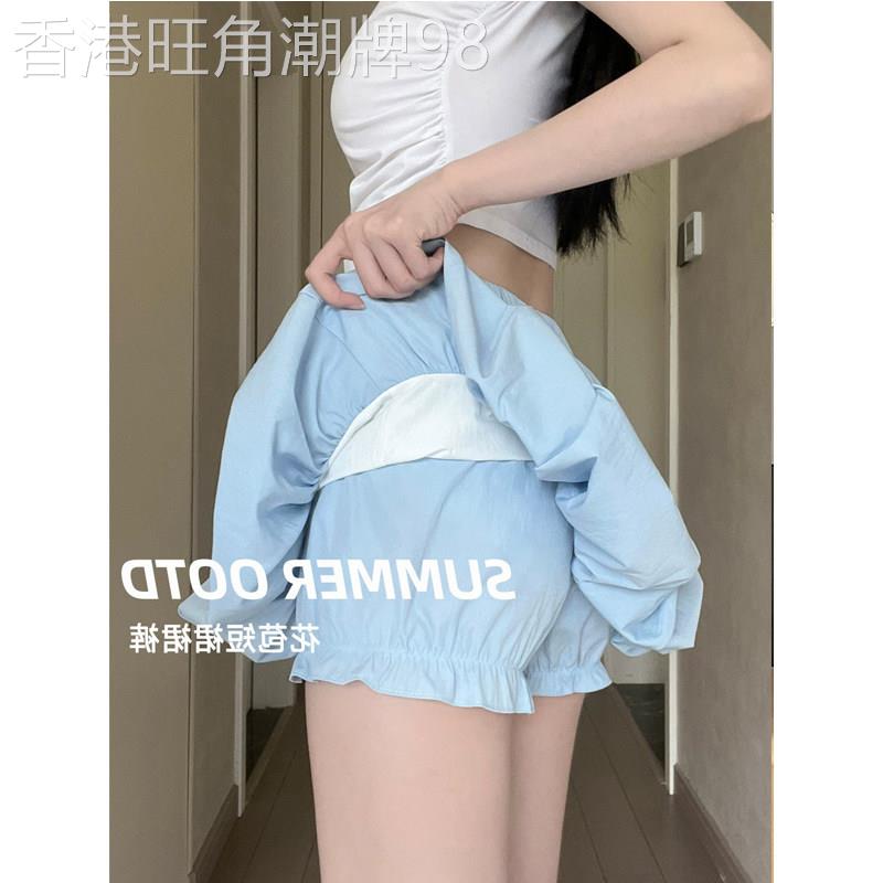 甜美蓝色花苞短裙女2026夏季新款欧货高腰小个子蓬蓬百褶半身裙潮