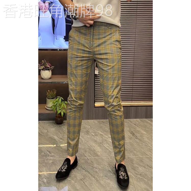 夏季商务休闲裤男士欧洲站轻奢潮流新款百搭修身时尚格子高级西裤